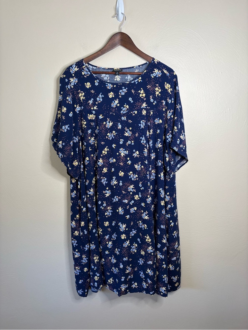 Torrid Dress Women 4 Navy Floral Babydoll Short Sleeve Rayon Boho Cottagecore - Picture 2 of 10